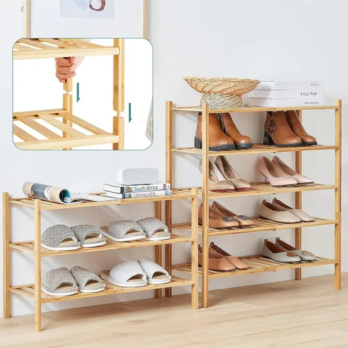 Vista 8 de viewcare Zapatero de bambú de 9 niveles para entrada, apilable Plegable Natural, zapateros independientes para pasillo armario