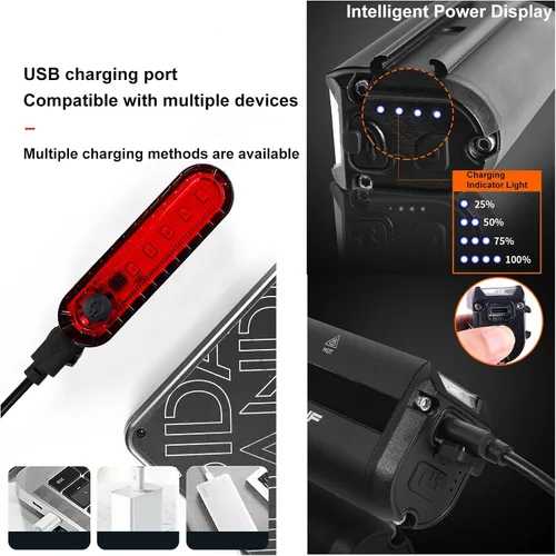 Vista 4 de Juego de luces brillantes para bicicleta para ciclismo nocturno, luz LED para bicicleta de haz alto y haz bajo, juego de faros delanteros