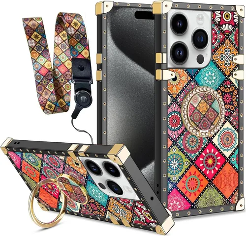 Vista 20 de nancheng Funda para iPhone 15, diseño de flor de mariposa azul, TPU suave, a prueba de golpes, con soporte de anillo y cordón a juego, elegante
