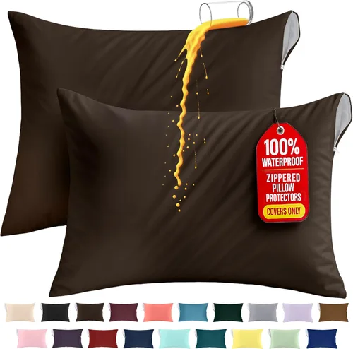 Vista 15 de Utopia Bedding Protector de almohada impermeable, con cremallera, paquete de 2, beige, estándar, funda de almohada a prueba de chinches, de 20 x 26