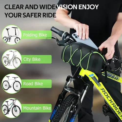 Vista 8 de Bolsa pequeña para manillar de bicicleta, bolsa de almacenamiento para manillar de bicicleta, práctica bolsa delantera para bicicleta con correa