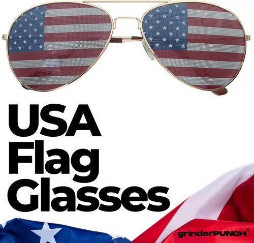 Vista 3 de GrinderPUNCH Lentes de sol tipo aviador, modelo bandera de Estados Unidos.