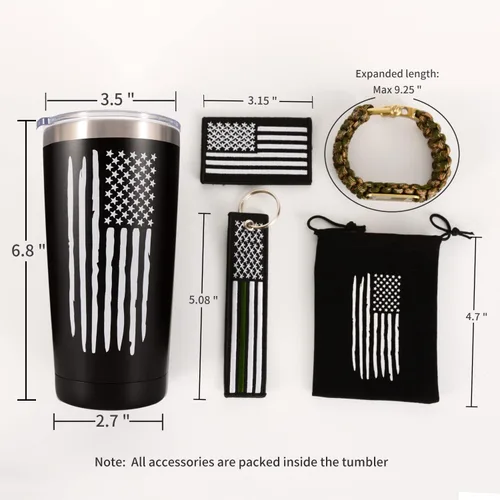 Vista 3 de Vaso térmico y taza de café de viaje con bandera americana de 20 onzas para hombres, esposo, papá, regalos militares patrióticos únicos para el día