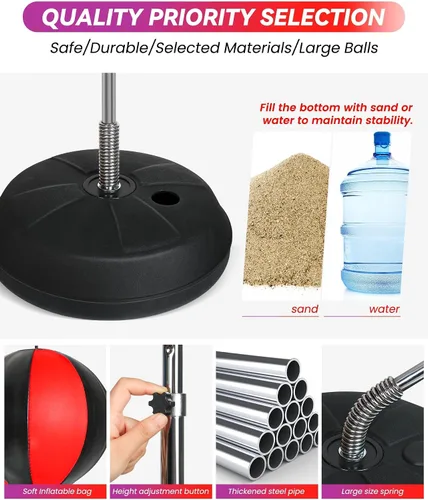 Vista 5 de Bolsa de Reflejos Fitness, Bolsa de Boxeo con Soporte para Bola de Velocidad y Guantes, Bolsa de Boxeo para Adultos y Adolescentes, 150 cm Excelente