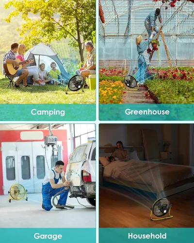 Vista 4 de ZHULI Ventilador de piso portátil de 10 pulgadas, ventilador de campamento inalámbrico recargable, motor sin escobillas de alta velocidad, hoja