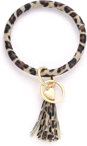 Vista 6 de Pulsera de cuero llavero con borla para mujeres y niñas