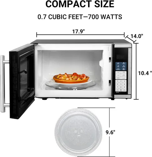 Vista 5 de Smad 0.7 pies cúbicos Horno de microondas pequeño para espacios pequeños, microondas mini con 6 menús automáticos y bloqueo para niños, horno