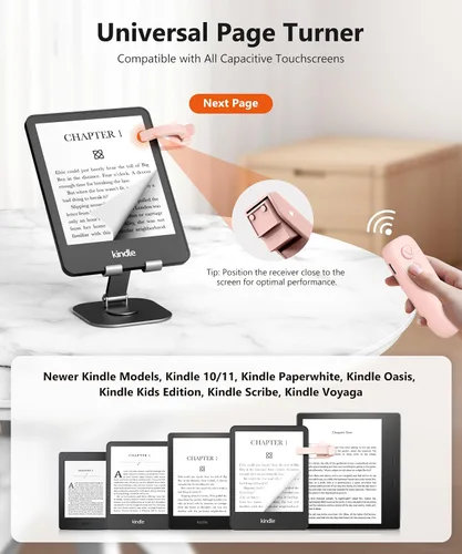 Vista 4 de Fuloview Turner de páginas con control remoto para lectores electrónicos Kindle Paperwhite Kobo, girador de páginas con control remoto inalámbrico