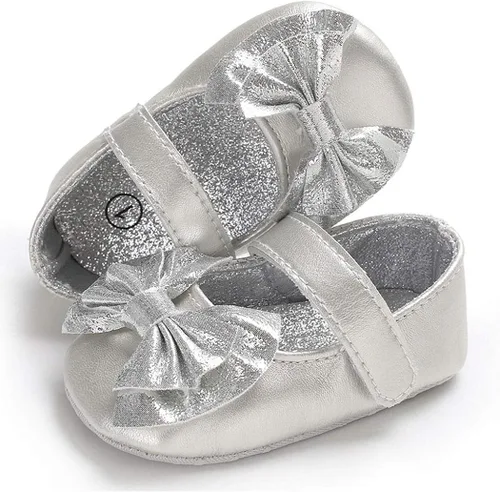Vista 5 de BABITINA Zapatos para bebé niña Mary Jane planos con lazo antideslizante para primer camino, zapatos de vestir para bebés