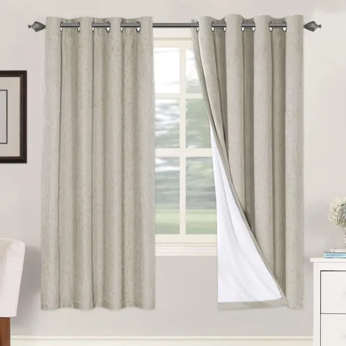 Vista 121 de H.VERSAILTEX Cortinas 100% opacas con aislamiento térmico, texturizadas, de lino, con bloqueo completo de calor y luz, para sala de estar y Negro