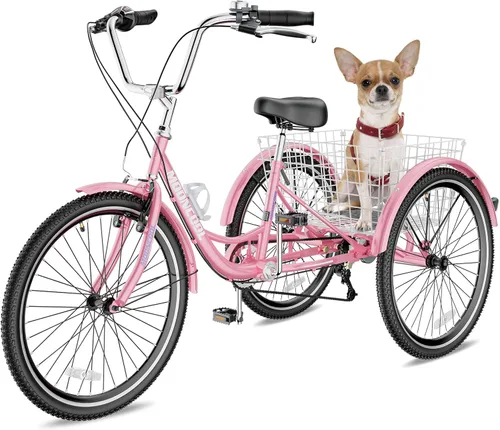 Vista 18 de NAIZEA Triciclo para adultos, bicicleta de crucero de tres ruedas de 7 velocidades, triciclos para adultos de 20/24/26 pulgadas, bicicletas de 3