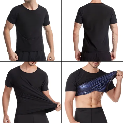 Vista 3 de Camisa de Sauna para Hombres de Manga Corta Traje de Sauna para Hombres Moldeador Corporal de Sudor Chaleco de Compresión Top de Ejercicio