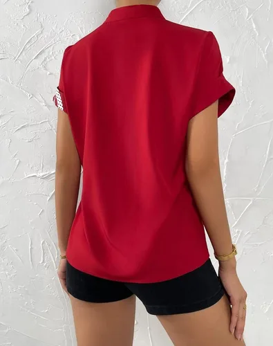 Vista 6 de Pantete Blusa de manga corta con botones y cuello en V para mujer