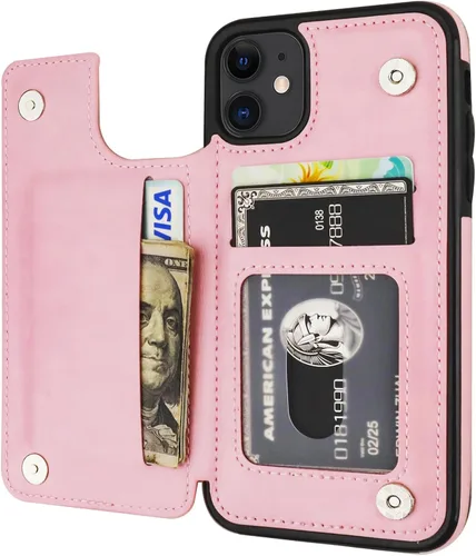 Vista 15 de OT ONETOP - Funda tipo cartera para iPhone 11 con tarjetero y ranuras para tarjetas, doble cierre magnético y funda duradera a prueba de golpes