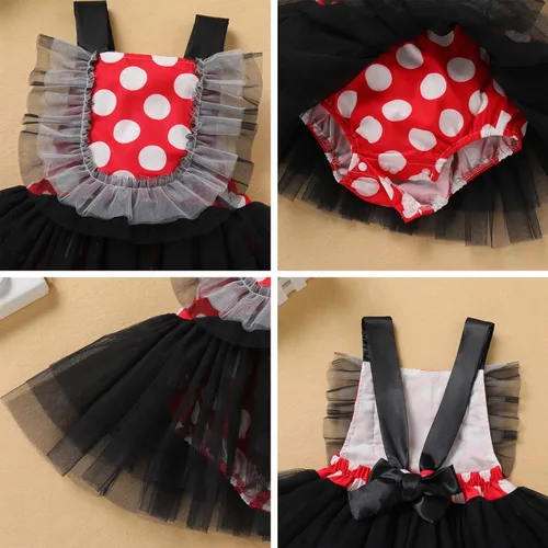 Vista 6 de IBTOM CASTLE Vestido de princesa tutú para niña pequeña con estampado de leopardo, dona, ratón, vestido de princesa con funda para pañales, conjunto