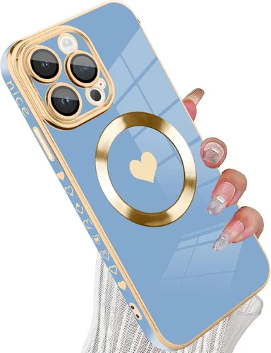 Vista 25 de tharlet Funda Magnética para iPhone 11 [Compatible con Magsafe] Lindo Corazón de Amor de Lujo Chapado Borde Dorado Parachoques con Lente de Cámara