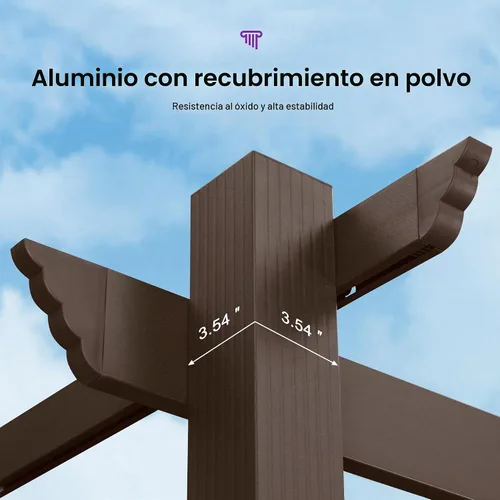 Vista 6 de PURPLE LEAF Pérgola Retráctil para Exteriores de 10' x 13' de Aluminio con Toldo de Sombra Solar DIY Patio Moderno Resistente Refugio Marrón