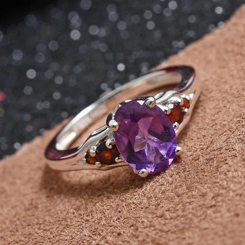 Vista 2 de SHOP LC - Anillo de amatista granate 925 de plata de ley 925, anillos de amatista roja y púrpura para mujeres, regalos de cumpleaños para mujeres