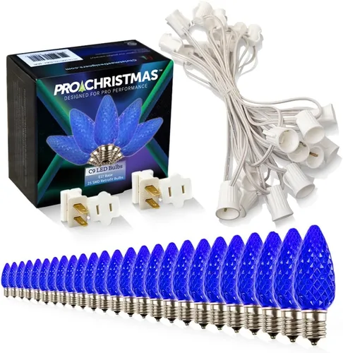 Vista 23 de Pro Christmas - Kit de luces C9 para exteriores, blanco cálido, cable verde, 50 bombillas, 50 pies