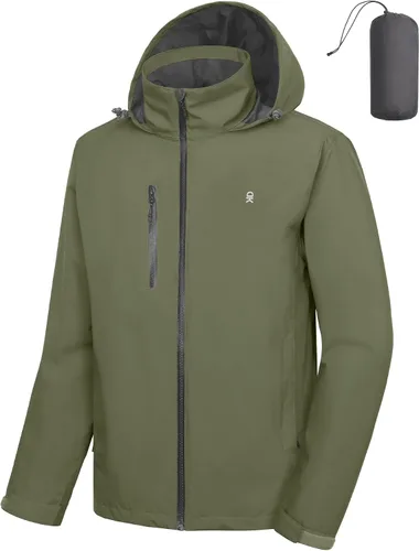 Vista 8 de Little Donkey Andy Chaqueta impermeable para hombre, ligera, cortavientos con capucha, impermeable, plegable, para senderismo al aire libre A1 Negro
