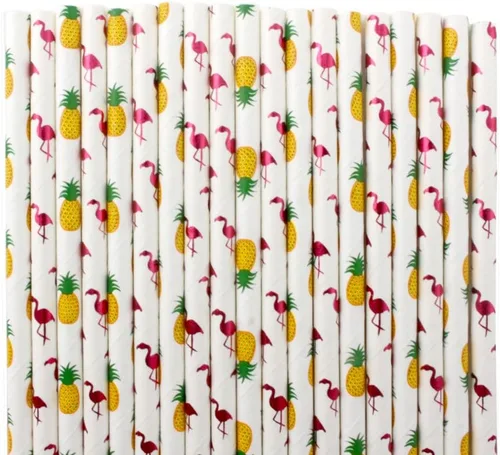 Vista 2 de popotes de papel con motivos de Frutas, biodegradable, 7.75 pulgadas, desechables, 100 unidades.