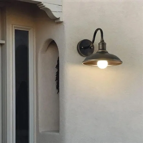 Vista 2 de Lámpara de pared para exteriores, retro, industrial, negra, aplique de pared exterior, farol de pared impermeable, con cuello de cisne, luces LED