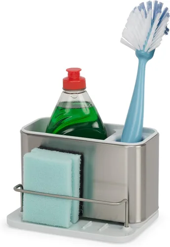 Vista 7 de Joseph Joseph 85112 - Organizador de esponja de acero inoxidable para fregadero de superficie, drenajes ordenados, para cocina, grande, color gris
