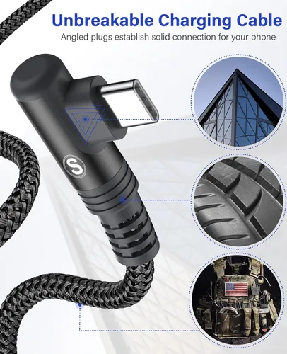 Vista 2 de sweguard Cargador USB a tipo C para iPhone 17 de 90 grados [2 unidades, 3.3 pies] Cable de carga rápida para iPhone 17 16 15 Pro Max Plus Galaxy S25