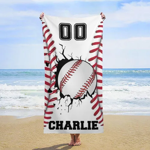 Vista 14 de Toalla de playa de béisbol personalizada con nombre, divertidas toallas de playa personalizadas de 67 memes para niños, toallas número seis siete