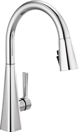 Vista 9 de Delta Lenta - Grifo de cocina dorado cepillado con rociador extraíble, moderno grifo de fregadero de cocina de un solo agujero, mango único, oro Oro