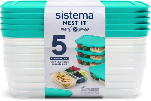 Vista 12 de Sistema Nest It - Recipientes de almacenamiento de alimentos para preparación de comidas con tapas, 2 compartimentos, 3.7 tazas, plástico, paquete