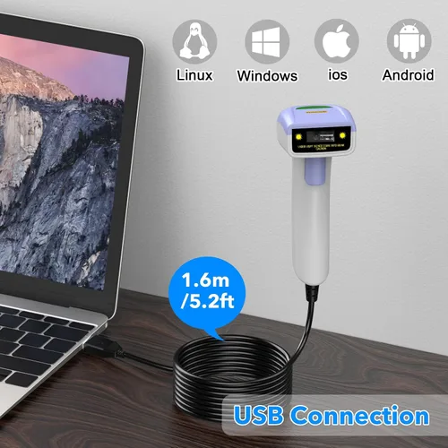Vista 7 de Symcode Escáner de código de barras USB 1D, lector de código de barras láser CCD con cable de mano compatible con escaneo de pantalla escáner