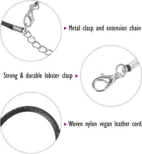 Vista 3 de Collar de púa de guitarra eléctrica y cadena de cordón de cuero vegano