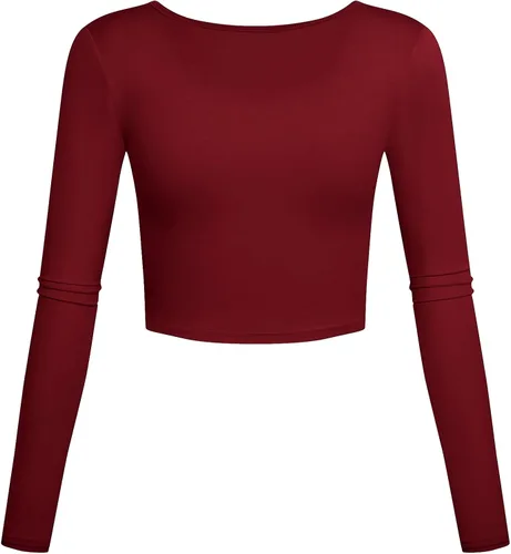 Vista 2 de Camisetas cortas ligeras con cuello cuadrado, manga larga, ajustadas, básicas, para mujer