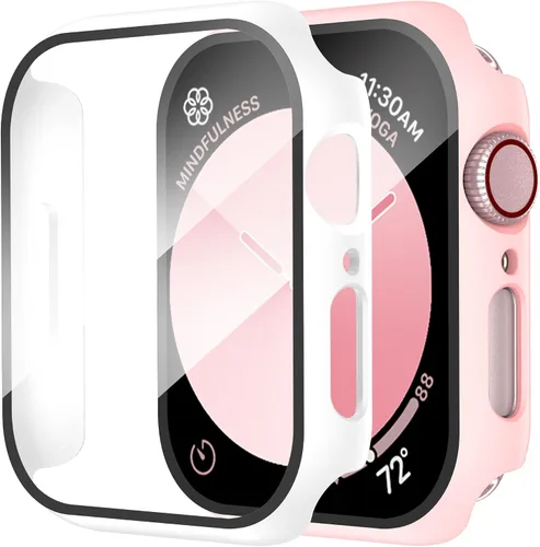 Vista 23 de Smiling Paquete de 2 fundas compatibles con Apple Watch Serie 3/Serie 2 de 1.49 pulgadas, protector de pantalla vidrio templado, carcasa rígida