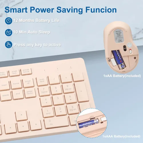 Vista 6 de Combo de teclado y mouse inalámbricos, silencioso y suave, teclado de computadora de tamaño completo de 2.4 G y mouse inalámbrico ergonómico