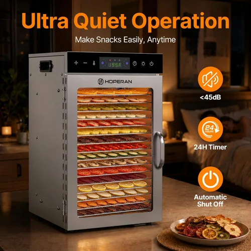 Vista 5 de HOPERAN 16 Tray Food Dehydrator Machine for Jerky, Fruit, Herb & Dog Treats Gray-16 Trays