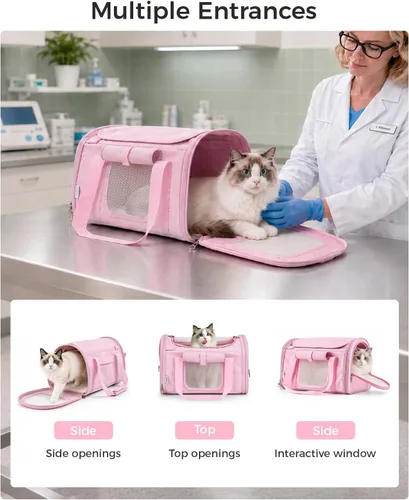 Vista 7 de Transportador suave para gatos con 3 solapas enrollables, transportador de Negro