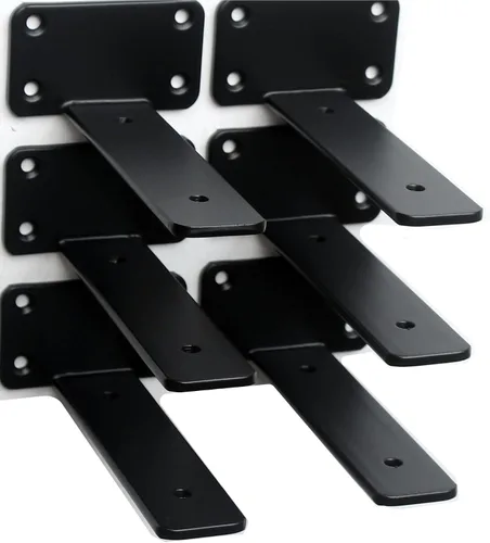 Vista 59 de Paquete de 2 - Soportes de estante en L ocultos negros de 4 pulgadas (1/5 pulgada de grosor) Soportes de estante flotante de hierro Soportes