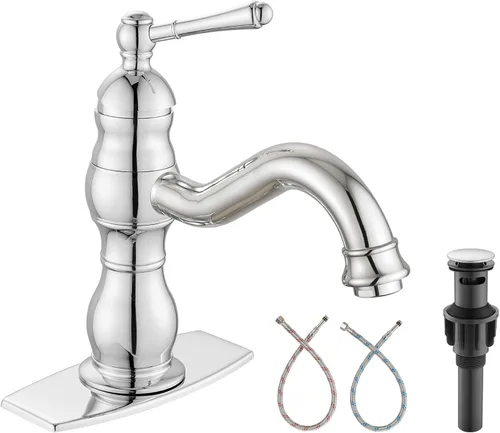 Vista 13 de Heyalan - Grifo para lavabo de baño, alcance de boquilla corta, 5.51 pulgadas, latón antiguo