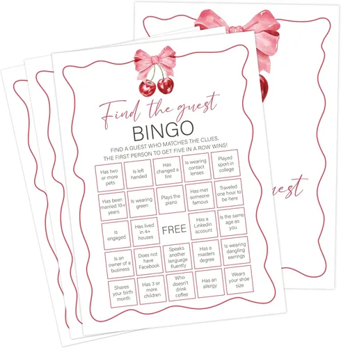 Vista 8 de Cherry Baby Shower - Juego de bingo para 30 invitados con tarjetas de juego, revelación de género, suministros y decoraciones para baby shower (DV35)