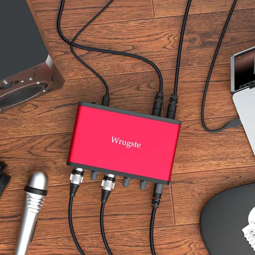 Vista 4 de Wrugste Interfaz de audio USB +48V Alimentación Phantom 24Bit/192kHz para grabación, podcasting y streaming Ultra-baja latencia Plug and Play Libre