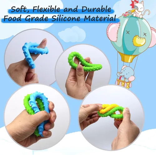 Vista 3 de Flyaway Paquete de 4 pulseras sensoriales para niños con autismo, TDAH, ansiedad, textura, silicona, ayuda motora oral, juguetes sensoriales
