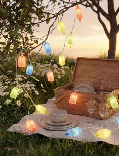 Vista 3 de Guirnalda de 10 luces LED con forma de paleta, helado multicolor con 10 mini bombillas LED, luces de hadas para interiores y exteriores