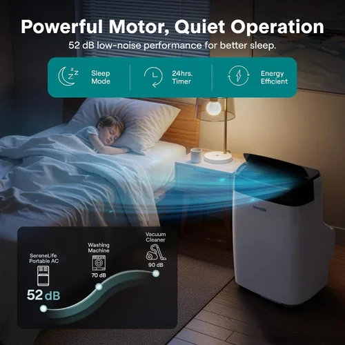 Vista 7 de SereneLife Aire acondicionado portátil de 8000 BTU con WIFI Enfriamiento 3 en 1, ventilador y deshumidificador Temporizador de 24 horas de hasta