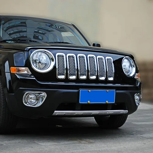 Vista 4 de Rejilla frontal de malla para rejilla decorativa compatible con Jeep Patriot 2011-2016, ABS cromado, 7 piezas cromo a