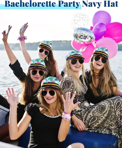 Vista 7 de Mepase 4 sombreros de capitán ajustables florales para disfraz de marinero y 4 pares de lentes de sol clásicos de metal para mujeres y hombres