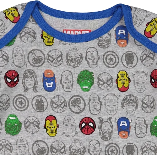 Vista 9 de Marvel Paquete de 5 mamelucos de manga larga de los Vengadores - Hulk Spiderman Iron Man Capitán América