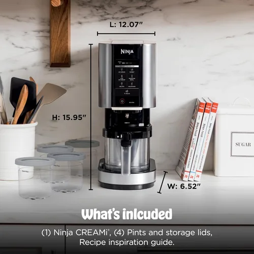 Vista 9 de Ninja CREAMi Paquete de Máquina para Hacer Helados Incluye (4) Recipientes de 16 oz. para Gelato, Mezclas, Batidos, Sorbete, Cuencos de Batidos
