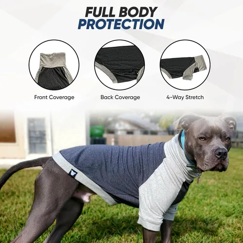 Vista 3 de Tooth & Honey Camisa para perros grandes, transpirable, de algodón y elastano, con cobertura completa debajo del vientre, para aliviar alergias